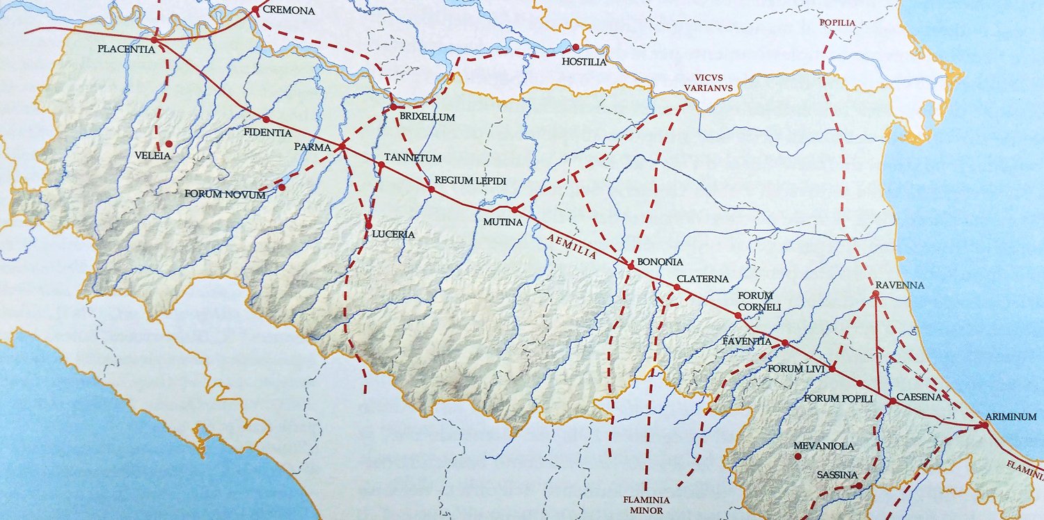 Il percorso della Via Aemilia attraverso l'Emilia Romagna | Immagine tratta da www.3d-virtualmuseum.it
