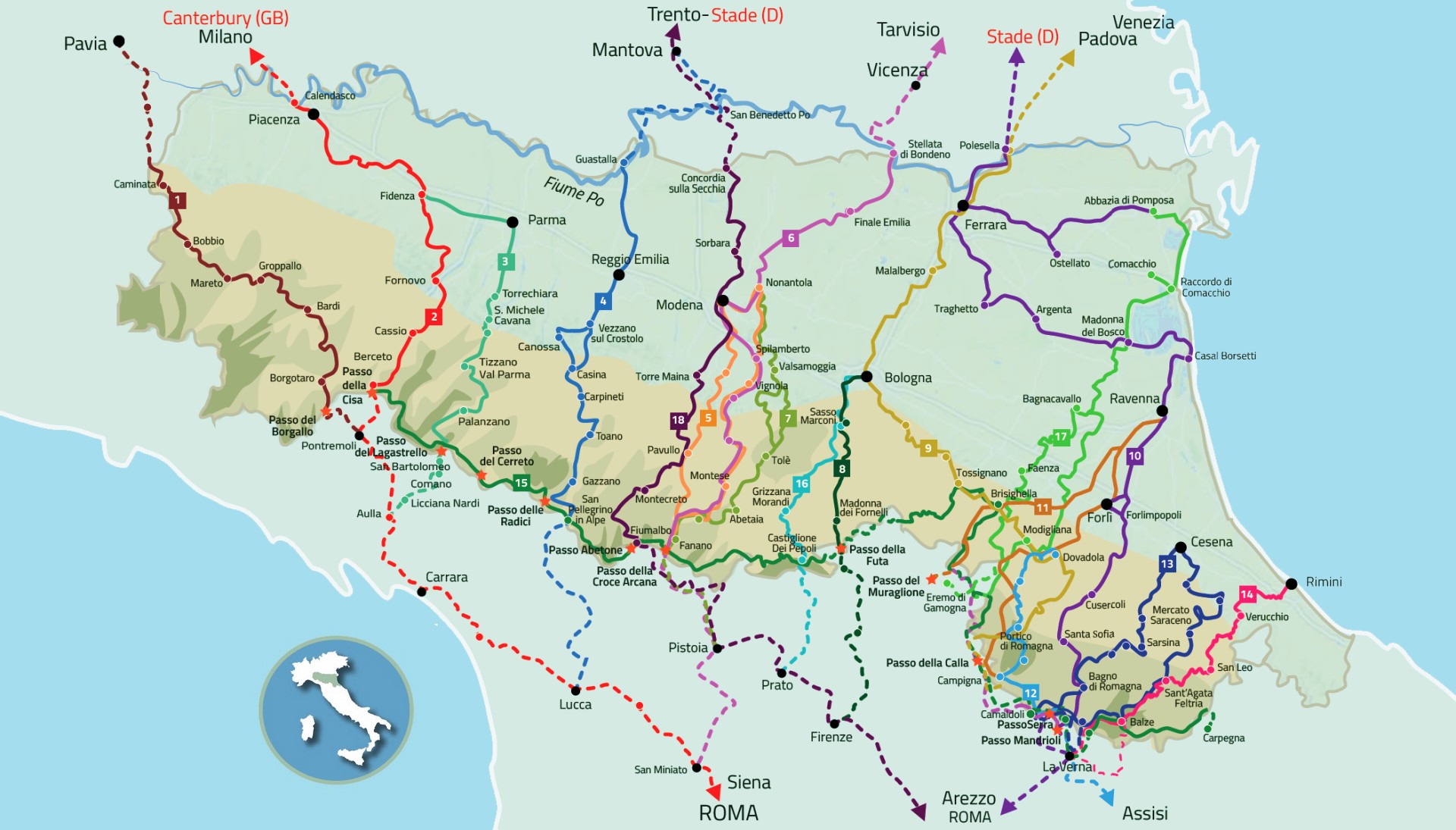 Cammini Emilia Romagna Mappa Generale