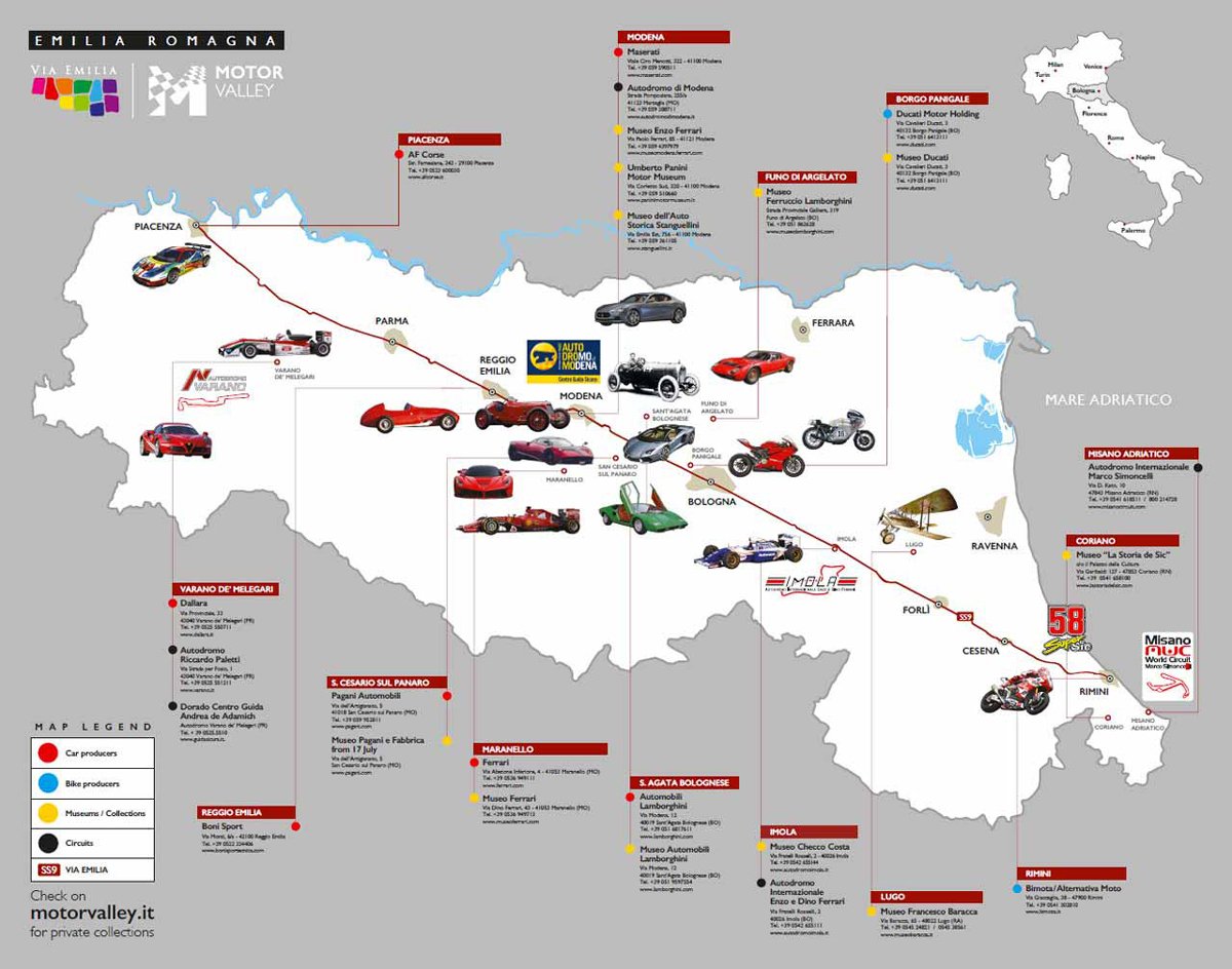 La mappa della MotorValley dell'Emilia-Romagna