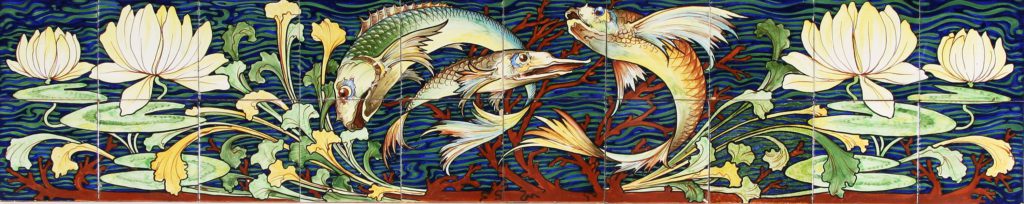 Achille Calzi, Ceramic panel with fish, Fabbriche Riunite di Faenza, 1906 -09 – Ph. Romagna Liberty