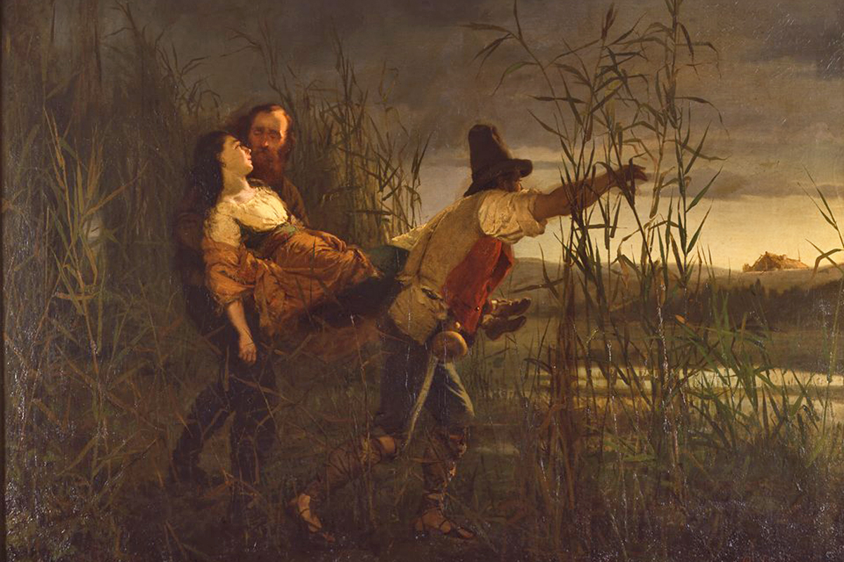 Garibaldi and Major Leggero carries the body of Anita dying (Pietro Bouvier)