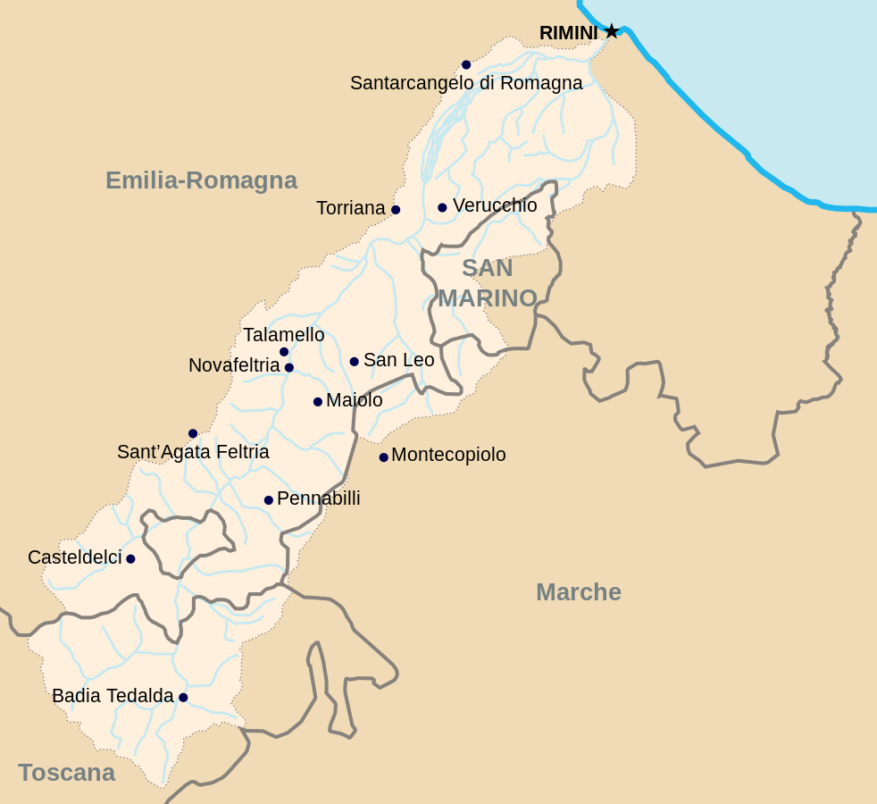 Mappa della Valmarecchia @Erinaceus via Wikipedia