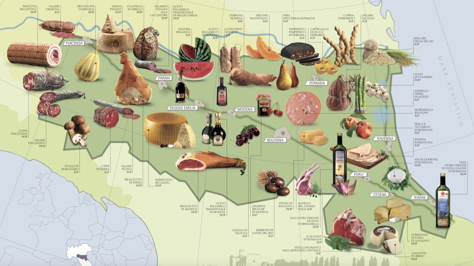 Map of DOP and IPG Products of Emilia Romagna