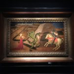 Paolo Uccello
San Giorgio e il drago
1440, tempera su tavola
Parigi, Musée Jacquemart-André, Institut
de France
In questa tavola regna un’atmosfera da favola, con le figure stilizzate (la principessa è composta, il cavaliere infilza il drago senza sforzo) e una costruzione spaziale essenziale. In nuce i temi ariosteschi: il cavaliere è senza nimbo ma indossa la croce di paladino cristiano e salva le fanciulle dai mostri.