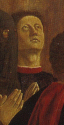 Dettaglio dal Polittico della Misericordia (1444-1464) con presunto autoritratto di Piero