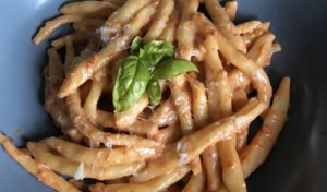Home made Strozzapreti, literally “priest-strangler” pasta