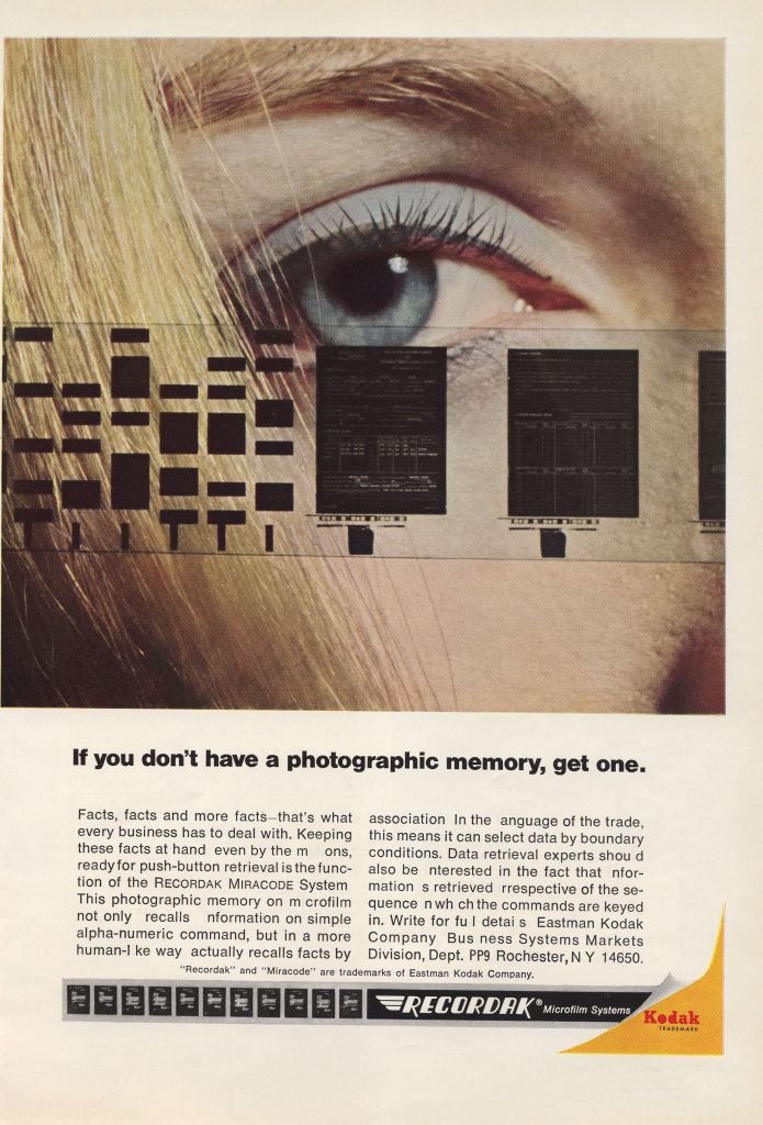 George Eastman House, the Legacy Collection. Pubblicità Kodak per il Recordak Miracode System, 1966 / George Eastman House, the Legacy Collection. Kodak ad for the Recordak Miracode System, 1966